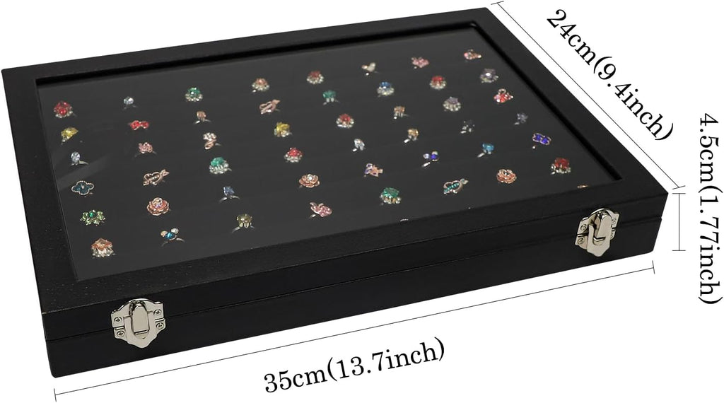 Wudygirl 7 Slots Ring Holder Organizer Box with Transparent Lid Black Jewelry Organizer for Store Display Jewelry Holder for Rings（Ring Organizer）