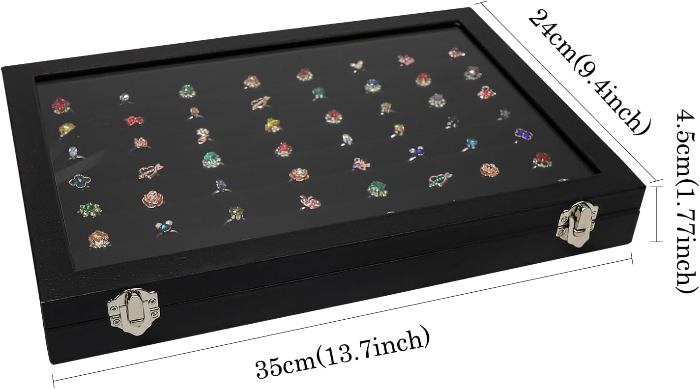 Wudygirl 7 Slots Ring Holder Organizer Box with Transparent Lid Black Jewelry Organizer for Store Display Jewelry Holder for Rings（Ring Organizer）