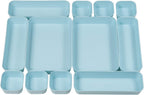 Set Of 12 Blue Color Plastic Desk Drawer Organizers For Makeup Bathroom Office Kitchen Vanity Drawer Storage Box Container