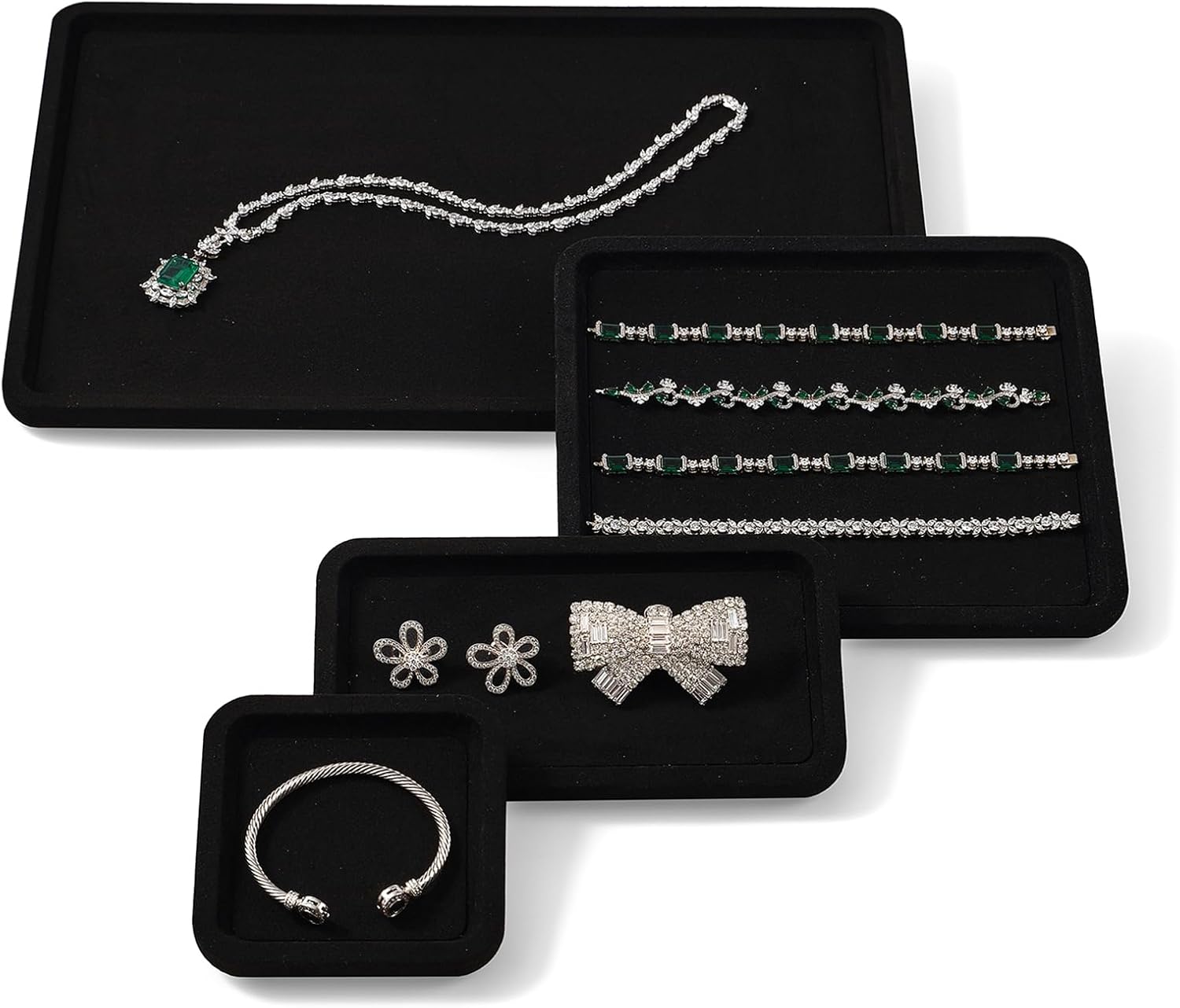 Microfiber Jewelry Display Flat Tray for Rings Earrings Necklace Bracelet, Jewelry Photograph Display Catchall Organizer Tray Dish(XS,Black)