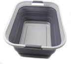 SAMMART 42L(11 gallon) Collapsible Plastic Laundry Basket-Foldable Pop Up Storage Container/Organizer-Portable Washing Tub-Space Saving,Water capacity 34L(9 gallon) (1 Rectangular - strengthen, Grey)