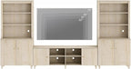WAMPAT Modern TV Stand and Bookcase Set, Mid-Century Entertainment Center with Bookshelves and Cabinets for 75" TVs, Wood Media TV Console w/Adjustable Shelves for Living Room Bedroom, Light Oak
