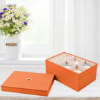Voova Stackable Jewelry Organizer Tray with Lid, PU Leather Jewelry Storage Holder for Drawer Inserts, Jewellery Display Box Case for Earring Necklace Ring Watch Bracelet (Set of 4, Orange)