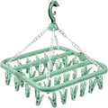 Clothes Drying Hanger with 32 Clips and Drip Foldable Hanging Rack (Light Green)