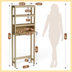 Over The Toilet Storage Cabinet, 3-Tier Behind Toilet Bathroom Organizer, Wooden Above Toilet Storage Shelf with Rattan Door, Space Saver for Restroom, Bathroom, Laundry