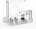 LUGUNU 2-Tier Bracelet Holder & Necklace Display Stand with Removable Trays, Acrylic Jewelry Organizers and Storage Box for Earrings, Rings, Watches, Vanity Tray for Dresser Countertop
