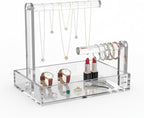 LUGUNU 2-Tier Bracelet Holder & Necklace Display Stand with Removable Trays, Acrylic Jewelry Organizers and Storage Box for Earrings, Rings, Watches, Vanity Tray for Dresser Countertop
