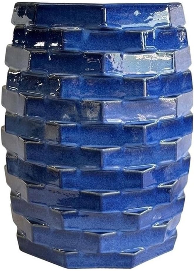 Pemberly Row Contemporary Accent Table, Handmade Ceramic Construction, Blue F...