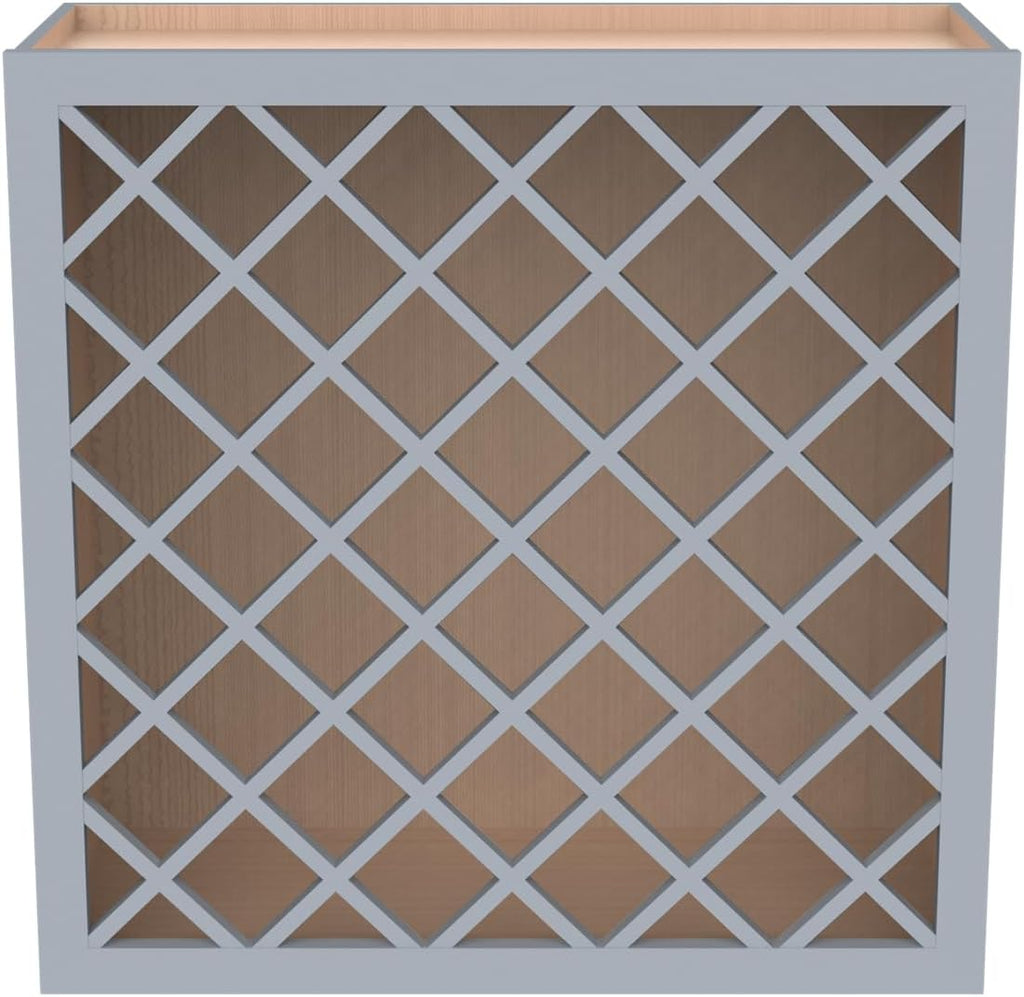 Solid Wood RTA Wine Bottle Rack Wall Cabinet with Lattice Panels - Bottle Holder Storage for Bar, Pantry, or Wine Cellar - Mocha Finish Countertop Solution (Gray, 24'W 12'D 30'H)