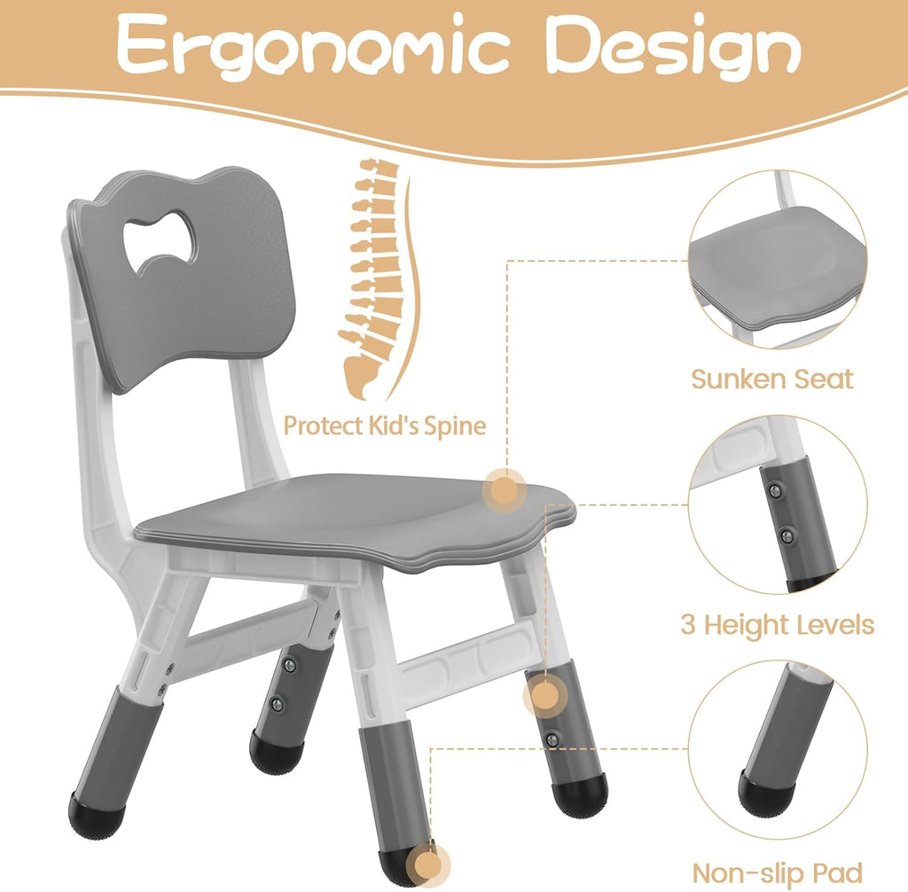 IDEALHOUSE Kids Table and 6 Chairs Set, 47" l x 24" w Height Adjustable Toddler Activity Table with Storage Boxes & 12 Water Pens, Wipe-Clean Wood Grain Desktop for Home Classroom Daycare Gray