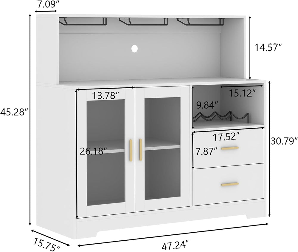Bar Cabinet for Home with LED Light,Coffee Bar Cabinet w/ Wine & Glass Rack