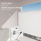 Suntree Retractable Clothesline in White - 16.4ft No-Sag Stainless Steel Cable, 5 Clips, 2 Installation Kits (No Drill/Drill), 44lb Heavy Duty Wall Mount Indoor Outdoor Laundry Drying Rack