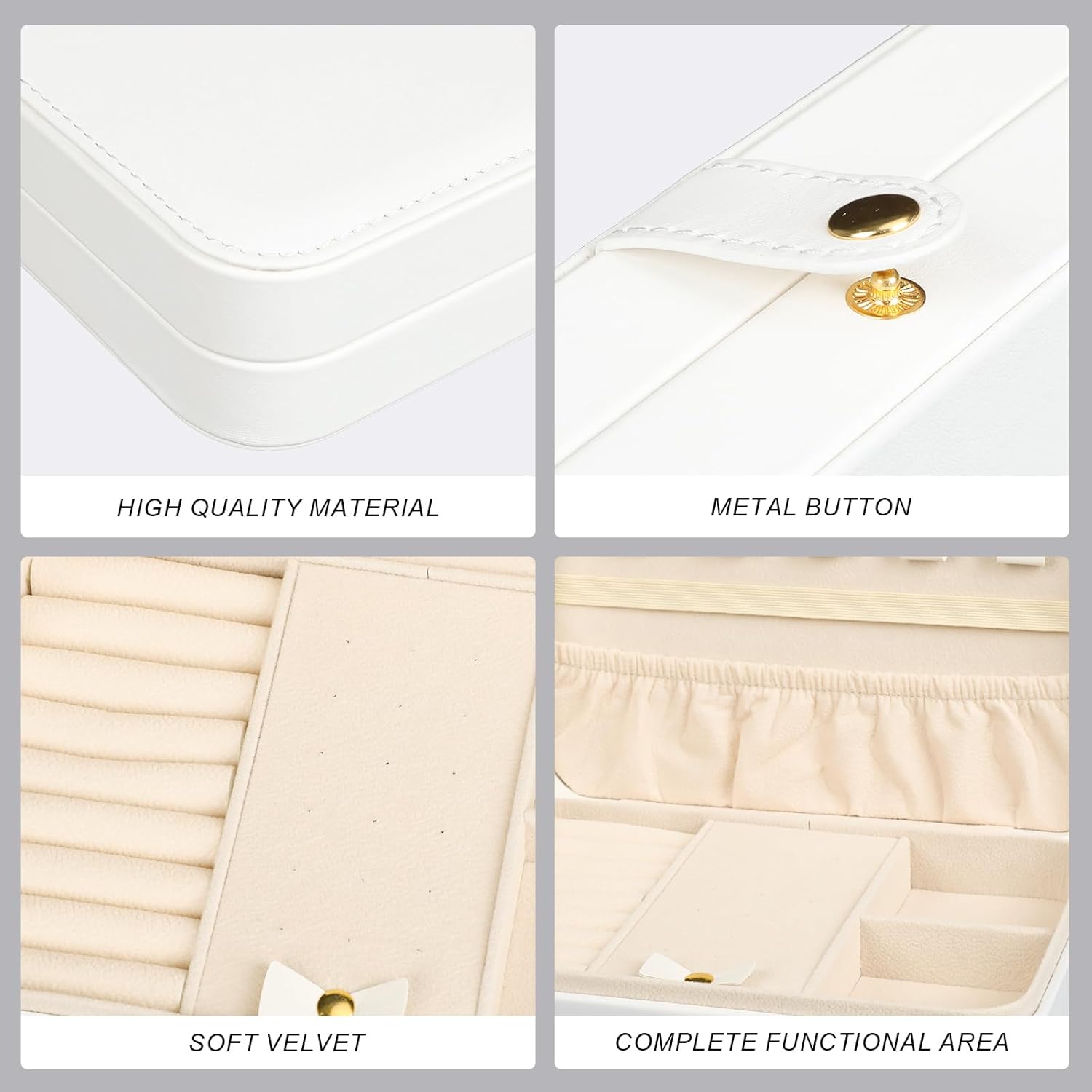 Small Jewelry Box, Travel Jewelry Case Portable Jewelry Boxes for Women, 2-Layer Mini Jewelry Travel Organizer, Gift for Women Girls,White B