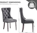 Kiztir Leather Dining Chairs Set of 2, Upholstered Dining Chair with Nailhead Trim and Solid Wood Legs, Luxury Wingback Dining Side Chair for Living Room, Bedroom, Kitchen (Grey)