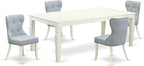 East West Furniture LGSI5-LWH-15 5 Piece Dinette Set Includes a Rectangle Dining Room Table with Butterfly Leaf and 4 Baby Blue Linen Fabric Parson Dining Chairs, 42x84 Inch, Linen White