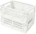 Small Pastel Plastic Storage Bins 2Pcs Foldable Pastel Crates Plastic Basket Colorful Storage Containers Baskets for Classroom Kitchen Office Bedroom Desktop Home Decor (White 5.8" x 3.8" x 2.2")