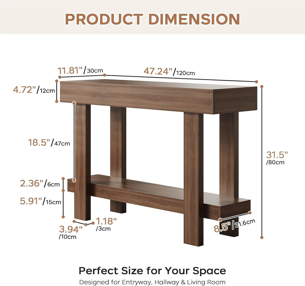 Console Table for Entryway, 47.2" Narrow Farmhouse Sofa Table Walnut | T...