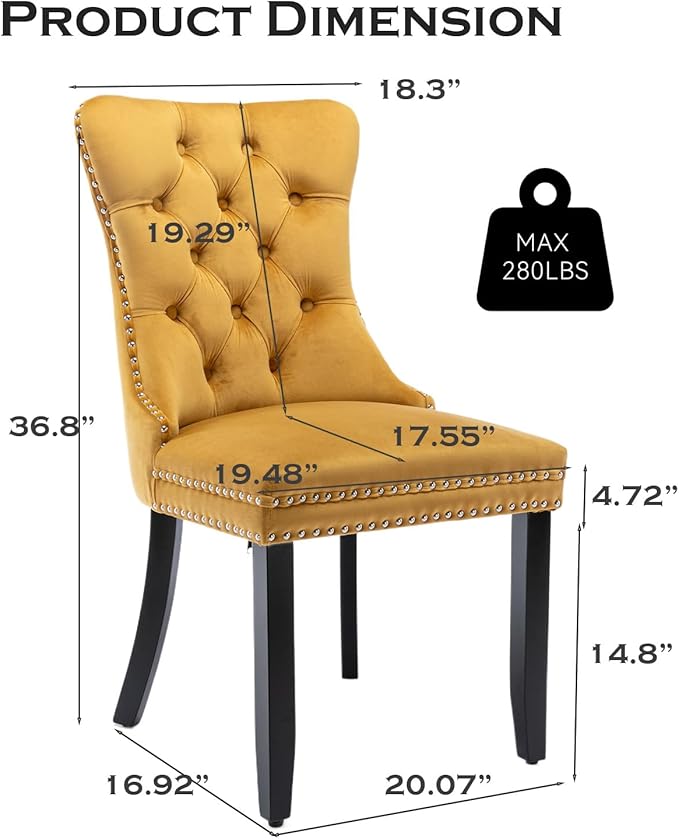 Velvet Upholstered Dining Chairs Set of 6, Modern Style Kitchen Side Chairs w...