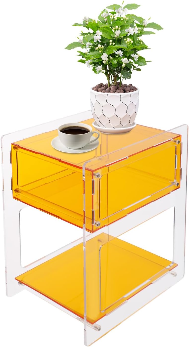 Acrylic Side Table for Living Room, Acrylic Nightstand for Bedroom, Sturdy Co...