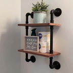 Industrial Pipe Wall Mounted Shelf with Large Storage 3 Tiers Plant Stand and Wooden Bookshelf Display Unit for Home Décor Ideal for Bedroom Living Room and Bathroom 120X25X10,100x25x65cm