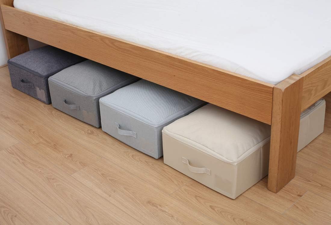 iwill CREATE PRO Folding Under Bed Shoes Storage Organiser Bins with Lid, Underbed Clothes Organizer Basket, Garment Storage Boxes, Beige