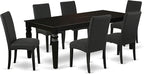 East West Furniture LGDR7-BLK-24 7 Piece Dining Table Set Consist of a Rectangle Dinner Table with Butterfly Leaf and 6 Black Color Linen Fabric Parson Chairs, 42x84 Inch, Black