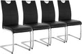 Goujxcy Dining Chairs Set of 4, Modern High Back Kitchen Chairs with Metal Legs and Faux Leather Padded Seat Upholstered Dining Chairs for Dining & Kitchen,Living Room (Black&Silver, Set of 4)