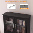 67" Kitchen Pantry Cabinet with Glass Doors & Drawers | Adjustable Shelves, Anti-Tip Safety, Space-Saving for Small Kitchens, Easy-Clean, Perfect Microwave Stand Or Coffee Bar