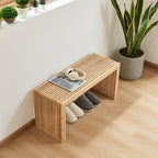 Versatile Wooden Slatted Bench - Sleek Modern Design for Dining, Entryway, Bedroom - Indoor Use with Storage Capability for Home, Kitchen, Bathroom & Beyond (Natural)