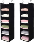 MAX Houser 6 Tier Shelf Hanging Closet Organizer, Closet Hanging Shelf with 2 Sturdy Hooks for Storage, 2 Pack, Foldable (Black)