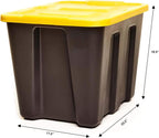 HOMZ 18 Gallon Durabilt Storage Bins, Pack of 4 Heavy Duty Plastic Containers, Secure Snap Lids, Break and Blemish Resistant, Stackable, Nestable, Organizing Totes, Black/Yellow