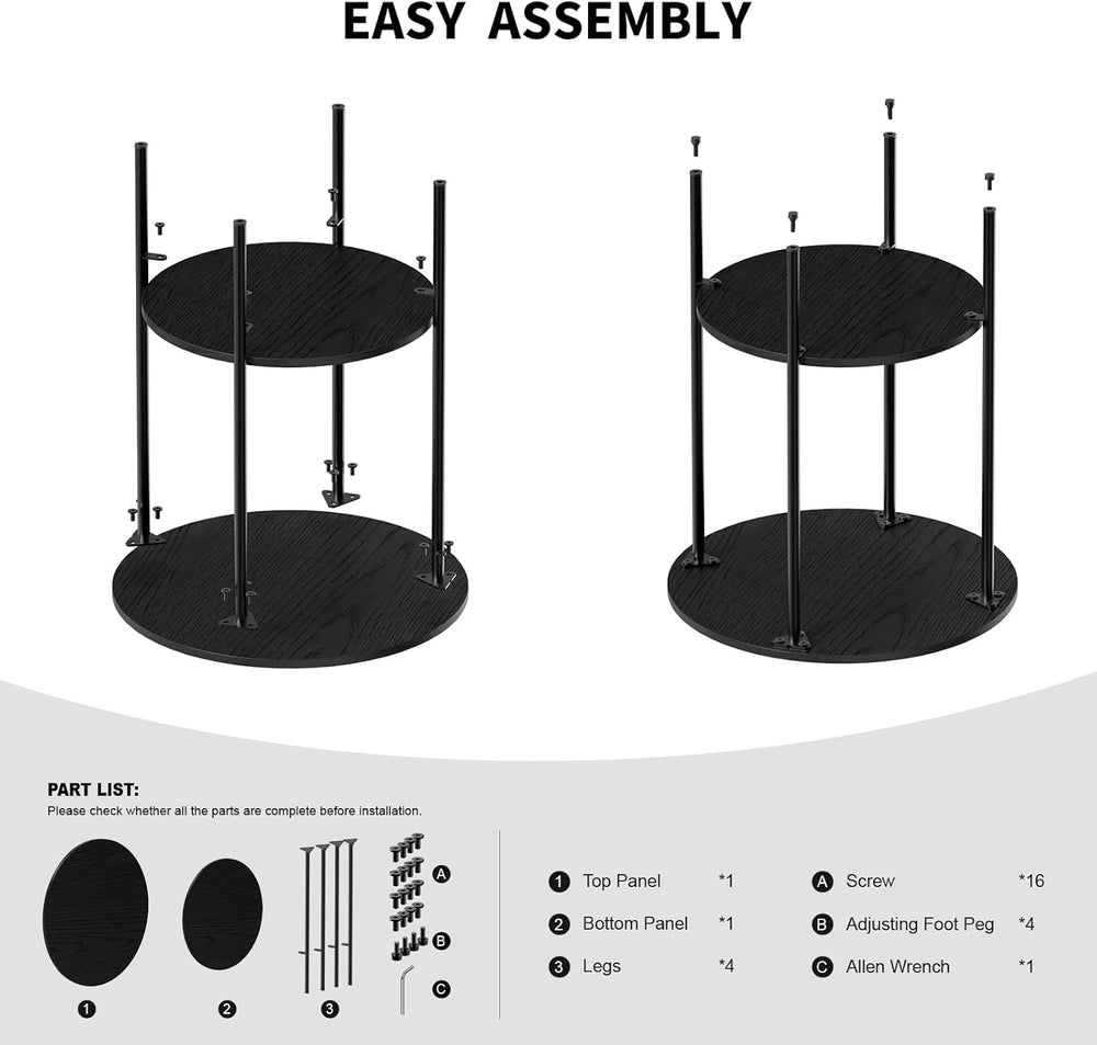 Side Table,Round End Table with 2 Storage Shelves| Compact Side Tables for Li...