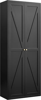 DSHADE Metal Kitchen Pantry Cabinet w/Adjustable Shelves, 2-Door Tall Steel Locker Heavy-Duty Freestanding Storage Organizer for Kitchen/Living Room/Dining/Office (Black)