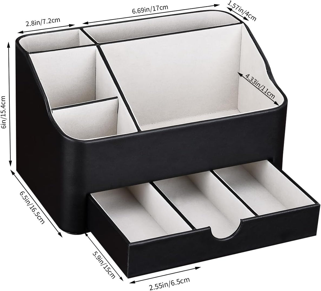KINGFOM Desk Organizer with Drawer, Multifunction Pencil Holder for Desk, Desk Organizer and Accessories 5 Comparetments for Home Office Supplies (Black)