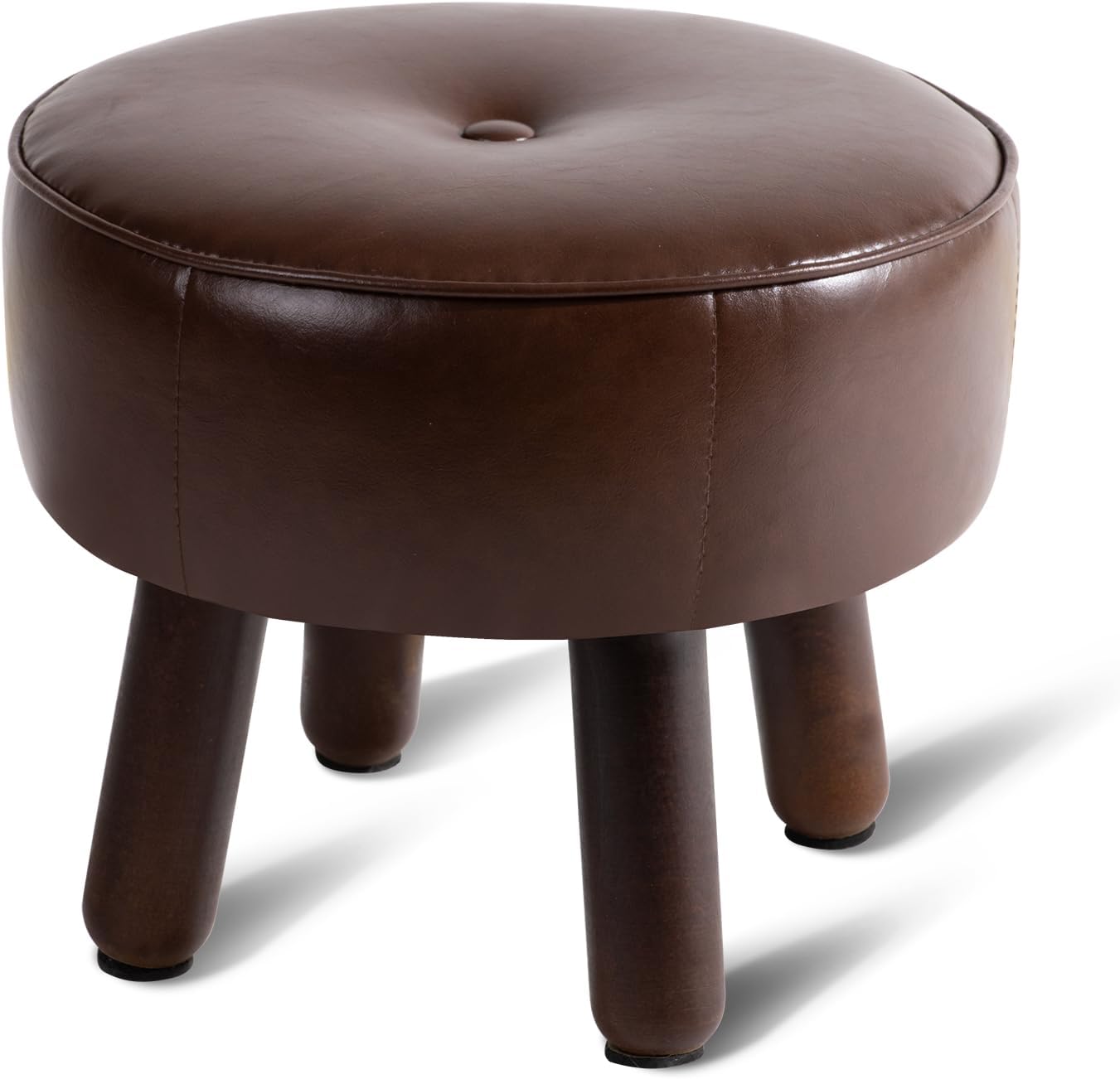 Small 13" Foot Stool Ottoman, Round Pouf Foot Rest, Faux Leather Footstool | Small Foot Stool with Rubber Legs Under Desk, Footrest for Couch, Living Room Bedroom Office, 13''L x 13''W x 10.2''H, Coffee