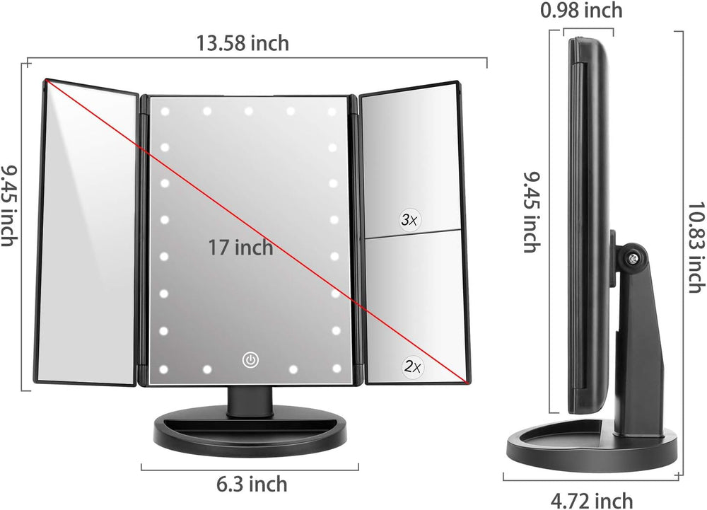 deweisn Tabletop Mount Trifold Lighted Vanity Mirror with 21 LED Lights, Touc...