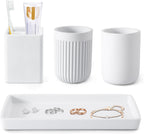 Resin Bathroom Toothbrush Cups Set with Holder and Tray, 4 Pcs Matte White Bathroom Accessories Set Counter Organizer for Sink Home Decor