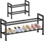 Abiglifty 2-Tier Expandable Shoe Rack,17"-33" Adjustable Shoe Rack for Closet,Metal Shoes Shelves for Front Door Entrance, Garage & Corridor, Free Standing Shoe Holders, Easy to Assemble,Black