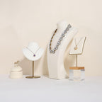 GemeShou Beige necklace storage organizer for sale, Velvet necklace holder stand, jewelry bust display stands, Jewelry Mannequin for Countertop, Showcase【Beige-Large height 12.4 inch】