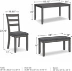 Signature Design by Ashley Bridson Dining Table Set For 6 With Bench, Wood 6‑Piece Kitchen Table And Chairs Set With Upholstered Seats, Transitional Charcoal Gray Dining Room Set For Family Meals