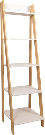 Jela-USA Solid Pine Wood 5 Shelf Ladder Bookshelf, White & Natural