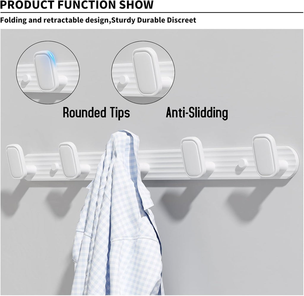 Coat Rack Wall Mount White, 5 Hooks Rack Metal Coat Hanger Wall for Hanging Hat Purse and Robes, Towel Hook for Bathrooms and Entryway (1 Pack)
