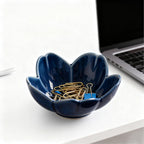 Blue Flower Ring Dish Jewelry Tray, Ceramic Jewelry Dish, Small Trinket Tray, Nightstand Bathroom Decor Ring Holder, Jewlery Plate Bowl for Christmas Friendship Birthday Gifts for Women Mom