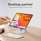 Tablet Stand Holder for Desk, Adjustable Desktop Tablet Holder, Foldable Aluminum Tablet Mount for iPad pro 11, iPad Air Mini, Samsung Galaxy Tabs Z Fold Kindle Fire 4-12 inch, Silver