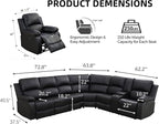 Manual Recliner Sectional Sofa Set, Bonded Leather L-Shaped Living Room Furniture Sets, Reclining Sectional Corner Couch and 2 Reclining Chairs Set for Home Office (Black, Sectional + 2 Chairs)