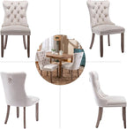 Beige Velvet Dining Chairs Set of 2, Upholstered Dining Room Chairs with Back Ring Pull Trim and Solid Wood Legs, Tufted Wingback Kitchen Chairs for Dining Room,Living Room,Kitchen(Beige)