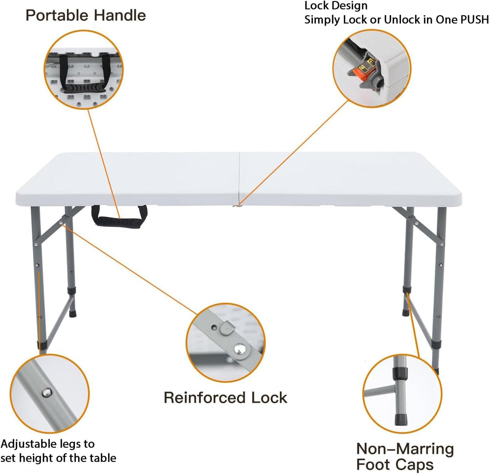 Lakhow 4FT Folding Table,3-Level Adjustable Height Heavy Duty Plastic Utility...