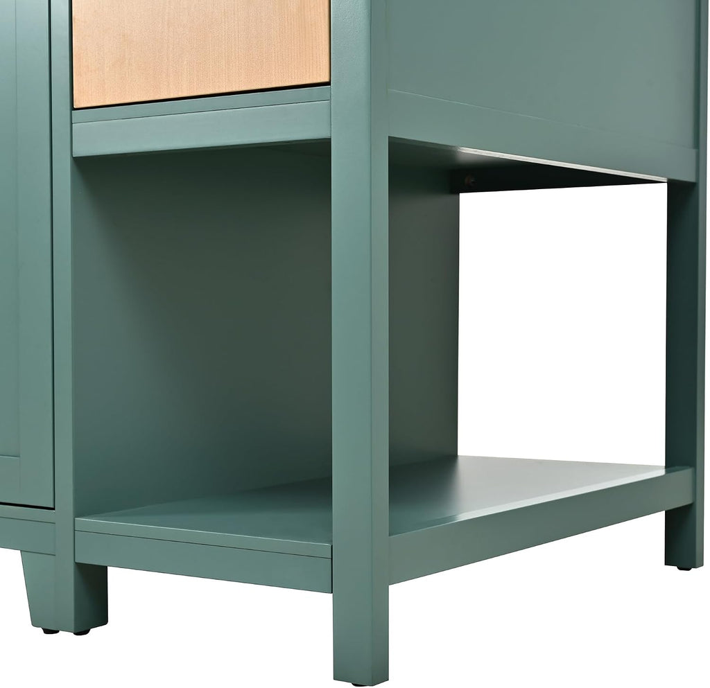 Christopher Knight Home Aaron 58" Kitchen Island with Storage, Modern Island Table for Kitchen, Storage Cabinet with Open Shelves, Wooden Kitchen Prep Table, Coffee Station Cabinet, Green+Natural