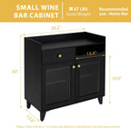 COCO DESIGN Small Bar Cabinet, Black Modern Liquor Wine Cabinet with Storage with Led Light for Home, Farmhouse Buffet Coffee Sideboard with Glass Door & Wavy Wine Rack for Kitchen