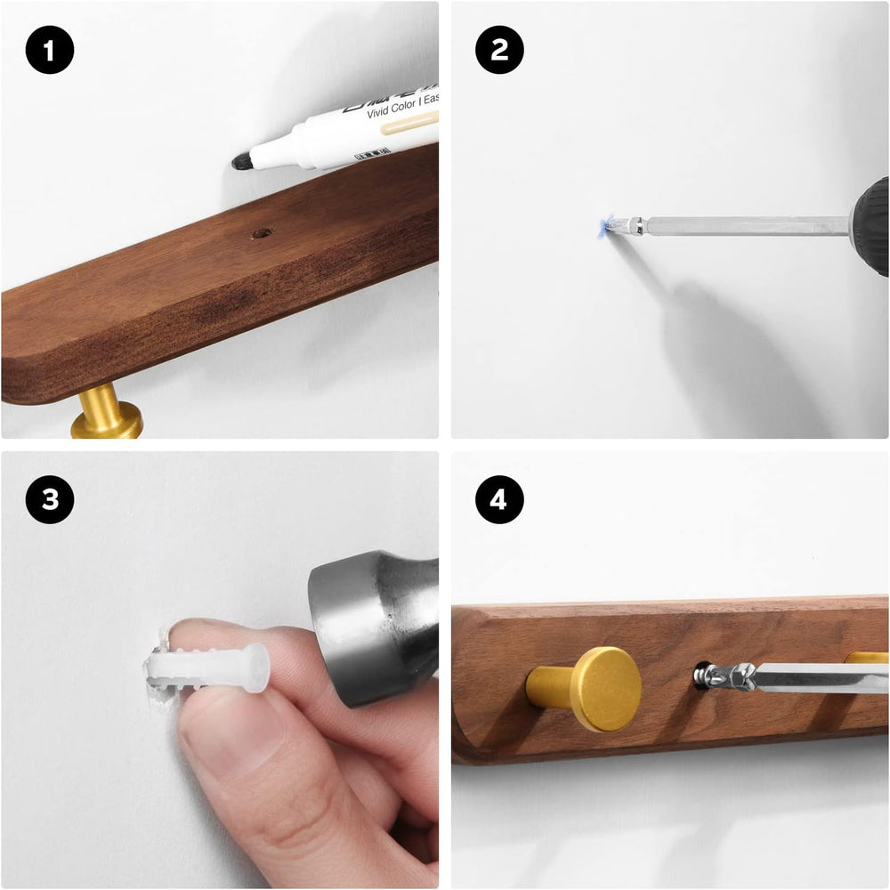 Wall Mounted Coat Rack, Metal Wood, with 5 Hooks